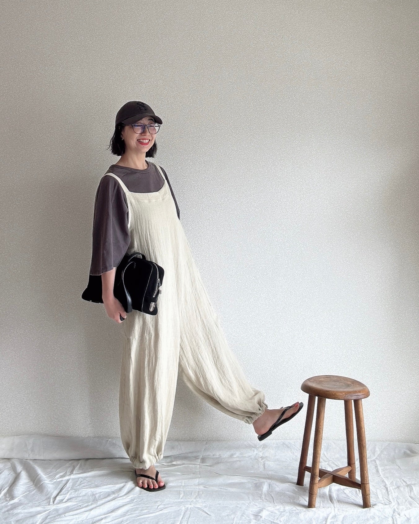 フ*ト様 コットンネップサロペットパンツ　バルーンサロペット　黒 サロペットパンツ レディース サロペット パンツ リネン風