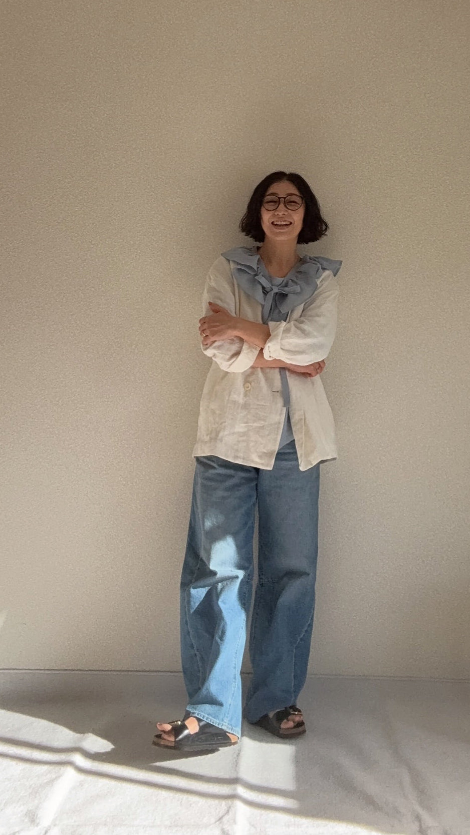 ノーカラーダブルジャケット