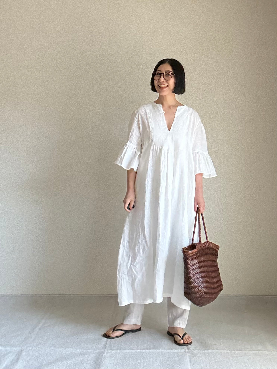 フリルスリーブ　ワンピース