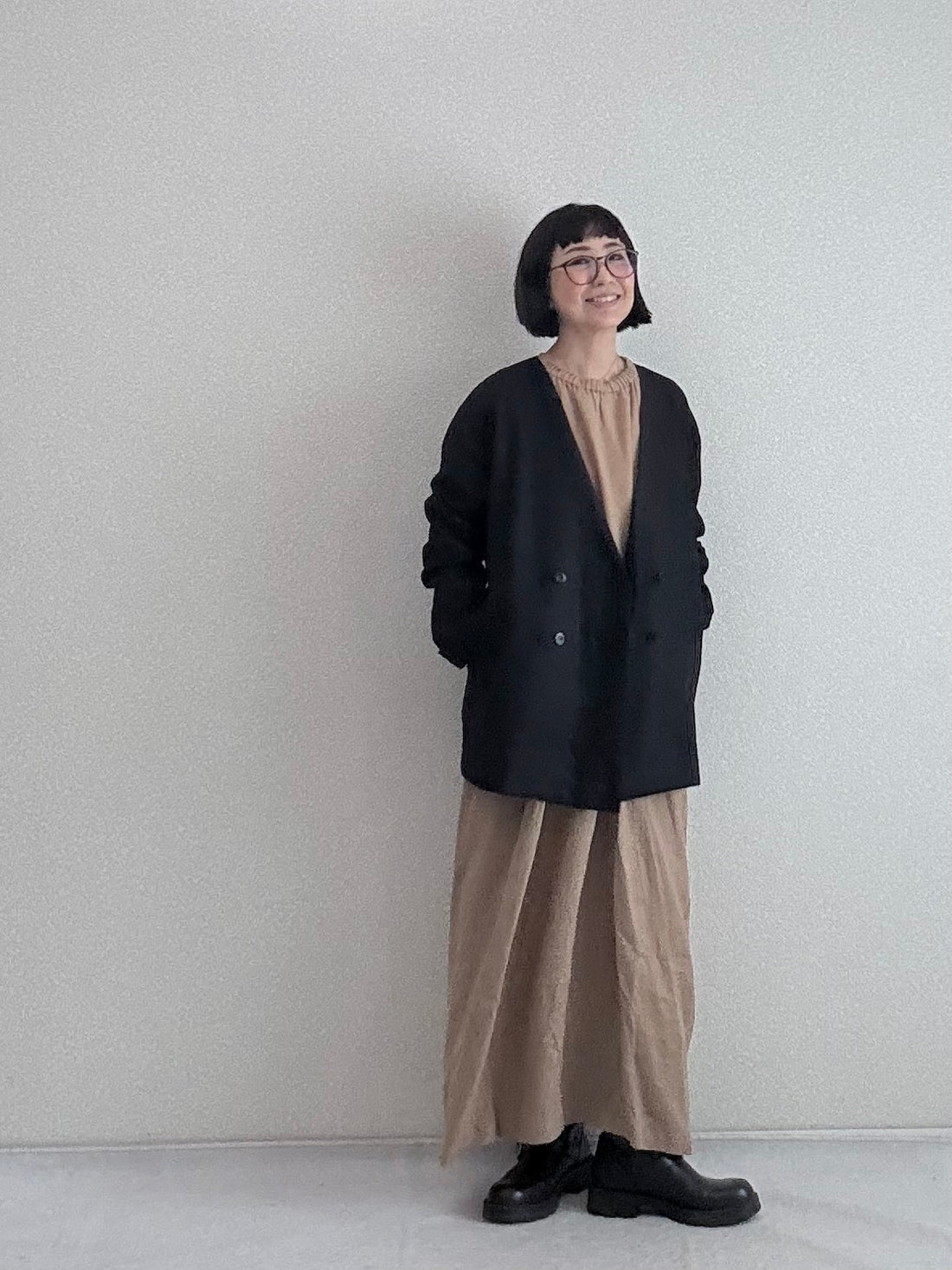 ノーカラーダブルジャケット
