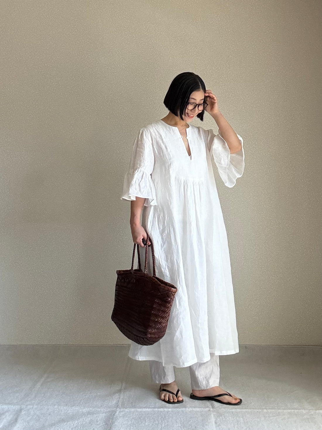 フリルスリーブ　ワンピース