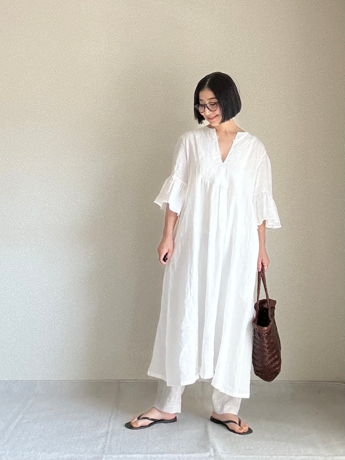 フリルスリーブ　ワンピース